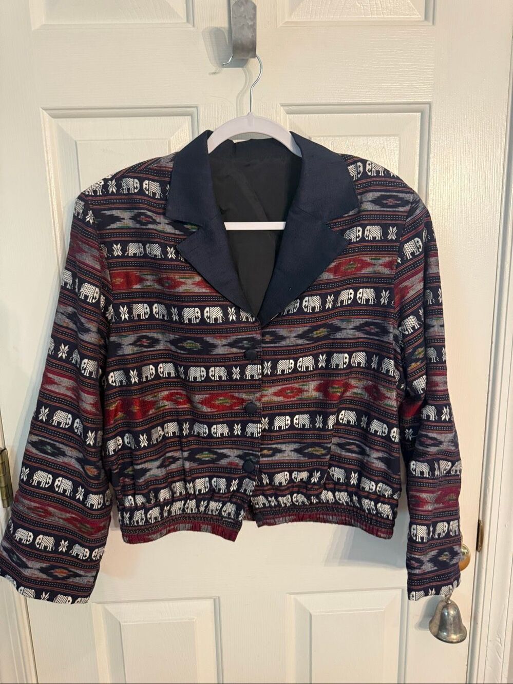 Navy Elephant & Southwestern Stripe Blazer Jacket sz XL EUC